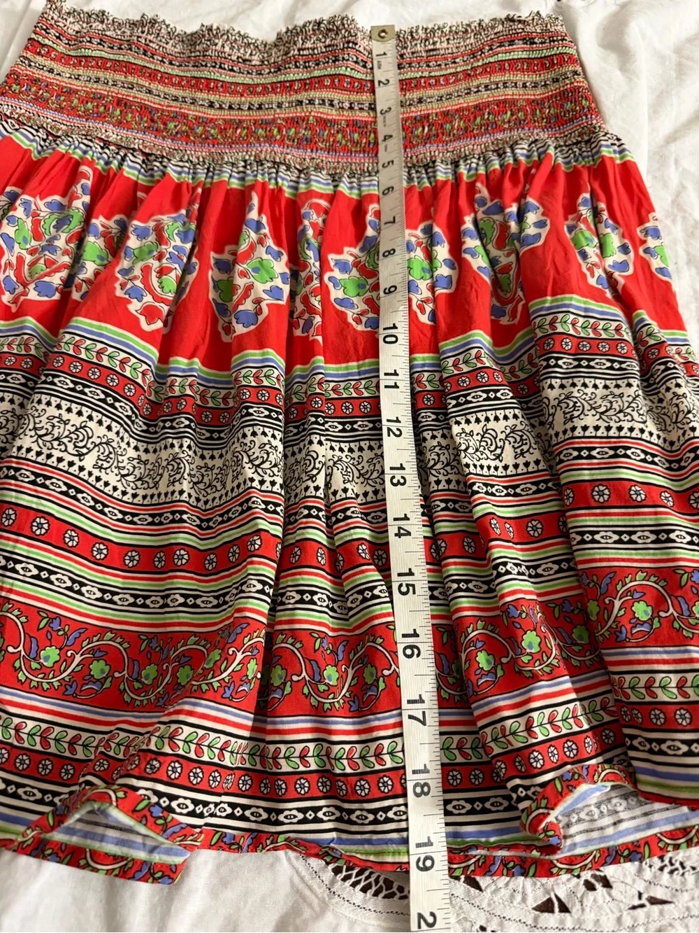 Tory Burch smocked beach skirt flowers and geometric design high rise size XL